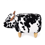 Pouf Vache - noir et blanc - pieds en bois 