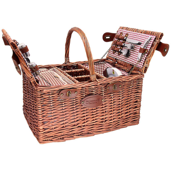 Panier Pique-nique osier 4P - St Germain vichy Rouge