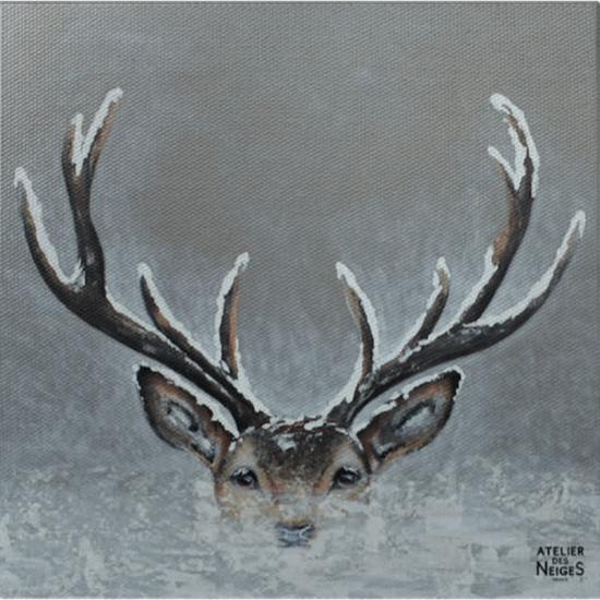 Tableau 60x60 suédine - Cerf dans la brume