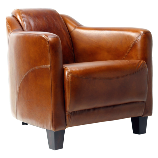 Fauteuil Gentleman Havana brown en cuir de vachette