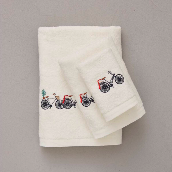 Éponge brodée Amsterdam Crème - Serviette invitée 30x50 - Sylvie Thiriez