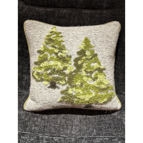 Coussin en laine gris - Sapin vert - 50x50