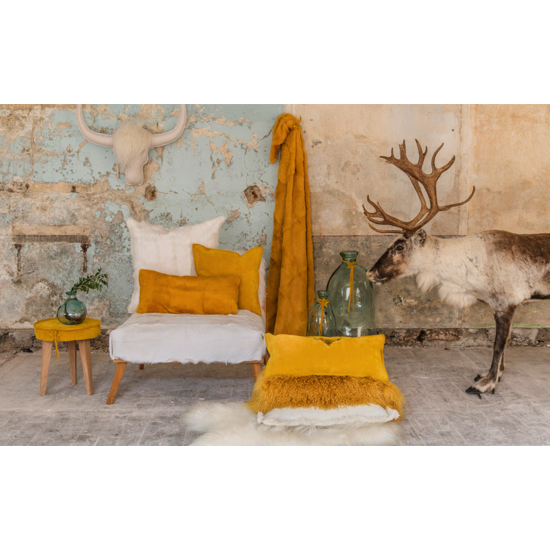 Coussin agneau du Tibet rond Ø35 - Curry