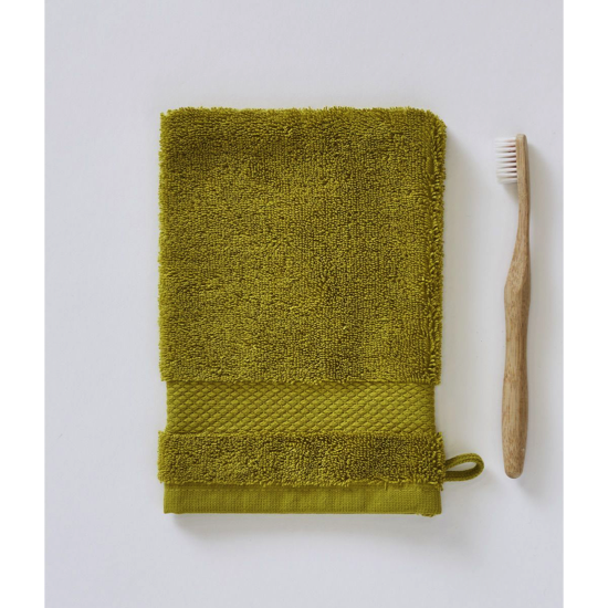 Gant de toilette éponge unie Vert Olive - 15x21 - Sylvie Thiriez 