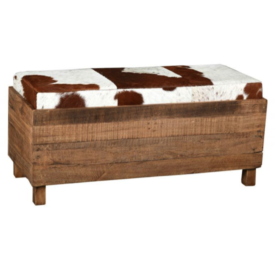 Coffre/banc rectangulaire peau et bois 