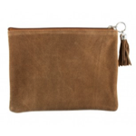 Pochette brune avec une tête de cerf en peau de vache argentée
