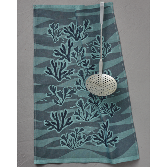 Torchon jacquard Contre-courants turquoise - Sylvie Thiriez