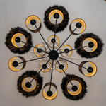 Lustre 15 bras abat-jour cuir lisse et peau de mouton Néo-Zélandais - noir 