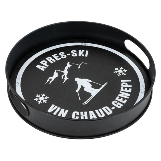Plateau rond bois &amp; métal Après-ski