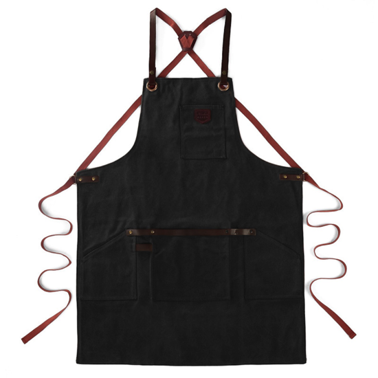 Tablier en cuir et toile waxée N°547 - Noir