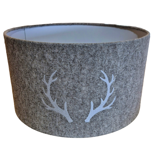 Abat-jour à poser Ø40 Feutre Beige - Broderie bois de cerf écrue