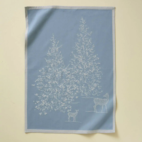 Torchon jacquard - Trésor des forets bleu - 50x70 - Sylvie Thiriez