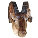Tête de mouflon peinte en bois sculpté main 27x16cm