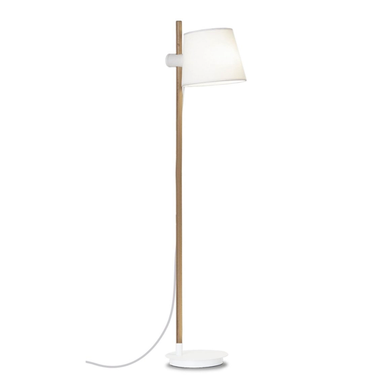 Lampadaire pied bois abat-jour blanc