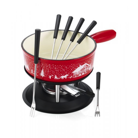 Service à fondue Savoyarde Frise Hiver - Rouge - Ø22cm 
