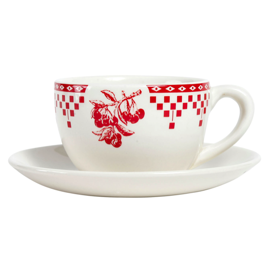 Ensemble tasse à thé et soucoupe Damier Rouge - Comptoir de Famille