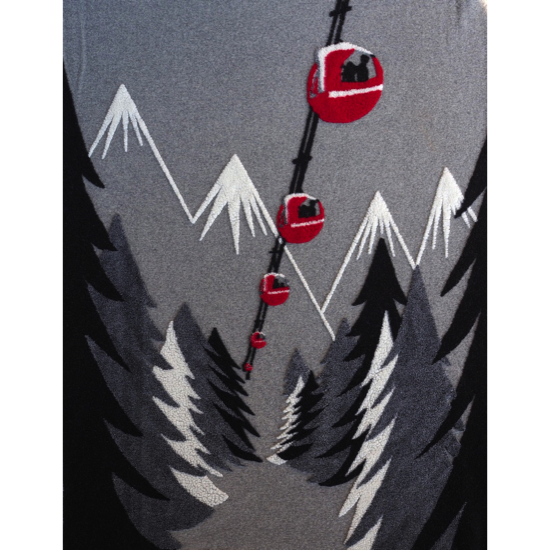 Plaid en laine gris - Télécabines rouge &amp; Sapins - 145x200