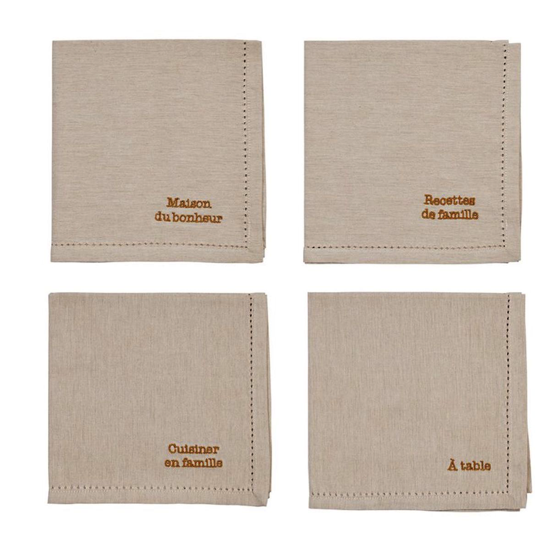 4 Serviettes Famille écru Brodées - Comptoir de Famille