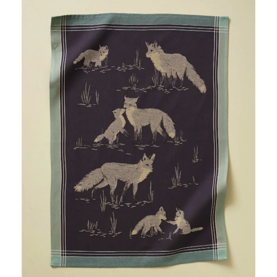 Torchon jacquard - La vie des plaines taupe - 50x70 - Sylvie Thiriez