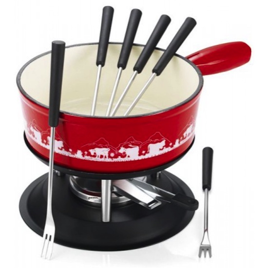 Service à fondue savoyard Montagne rouge Ø22cm