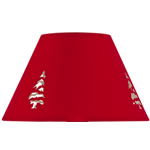 Lustre motif skieurs avec quatre abats jour rouges percés sapins