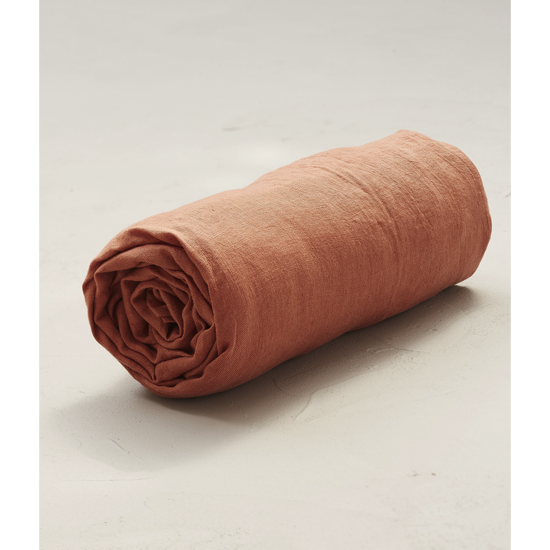 Drap housse lin stone washed Orange Terracotta - Sylvie Thiriez