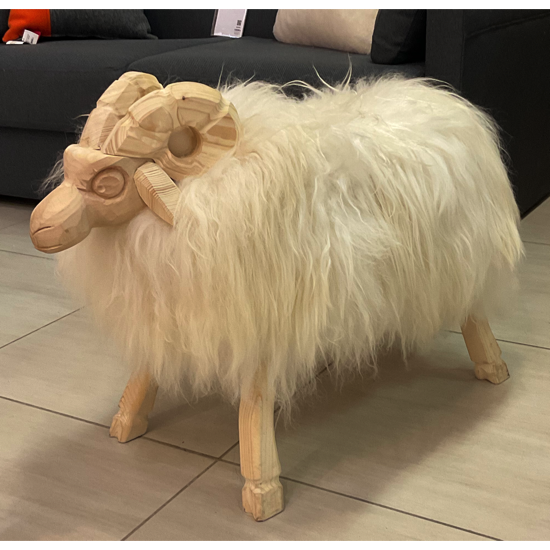 Mouton sculpté bois naturel GM fourrure blanche