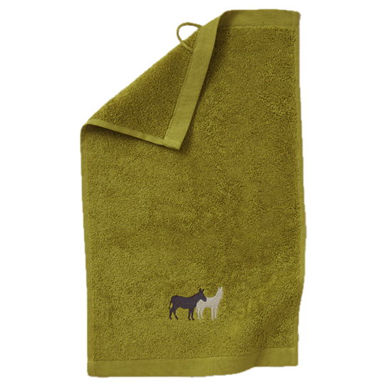 Éponge brodée RDV Au pré Olive Serviette Invité 30x50 - Sylvie Thiriez