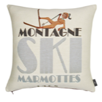 Housse de coussin fond blanc 50x50 - Ski/montagne/vintage