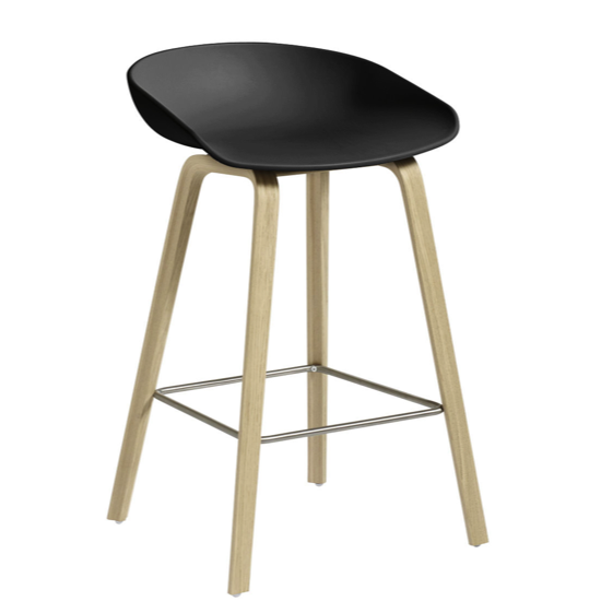 Tabouret AAS32 ECO LOW  - Assise noire/Pieds bois 