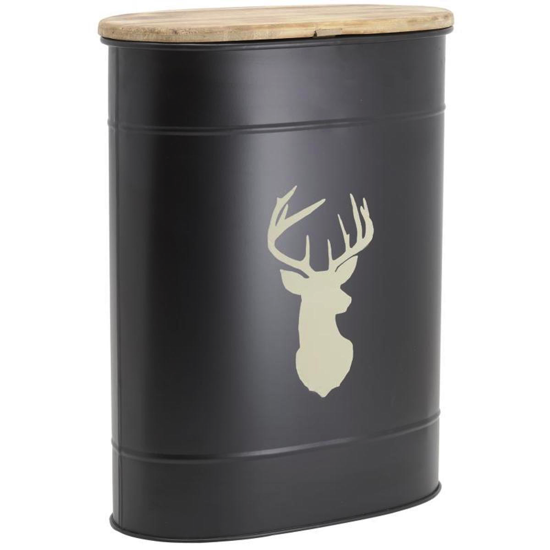 Tabouret ovale/seau à pellets métal et bois design Cerf
