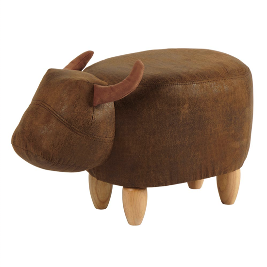 Pouf Taureau - simili cuir - pieds en bois 