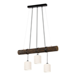 Suspension 3 lampes - bois et mtal - Abat-jour Boho