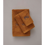 Éponge brodée Highlands Caramel - Serviette invitée 30x50 - Sylvie Thiriez