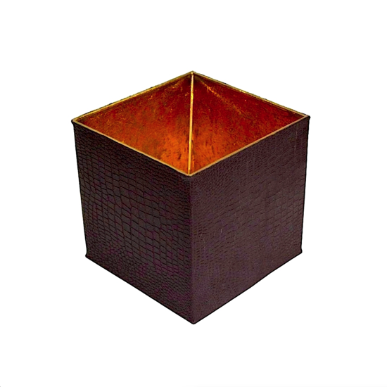 Abat-jour carré en métal - Simili cuir et feuille dorée