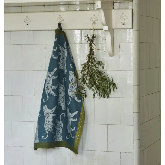 Torchon jacquard 50x70 Léo céladon/kaki - Sylvie Thiriez