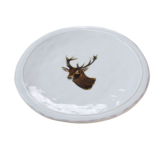 Assiette blanche cerf et bord marqué Ø25 cm - Chehoma