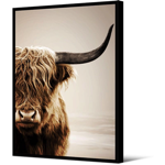 Toile AC cadre noir - 65x92,5 - Vache Highland - Pdevache