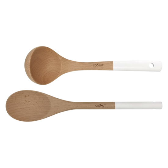 Set cuillère et louche en bois - Blancs - Cookut