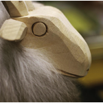 Mouton sculpté bois naturel  PM fourrure blanche