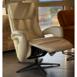 Fauteuil Relax cuir Belvita blanc pied métal étoile noir