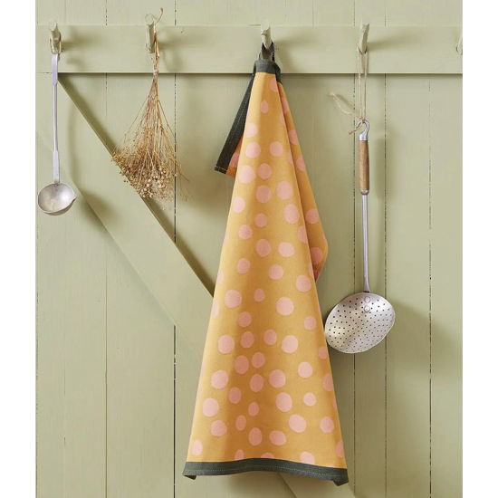 Torchon jacquard Polka mandarine - 50x70 - Sylvie Thiriez