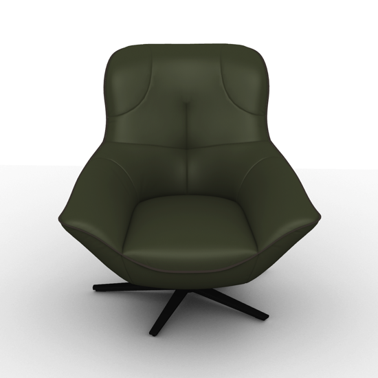 Fauteuil Rico King - Cuir Montana Olive ruban ton sur ton/Pieds métal étoile noir