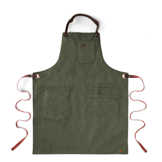 Tablier en cuir et toile vintage n°325 - Vert olive