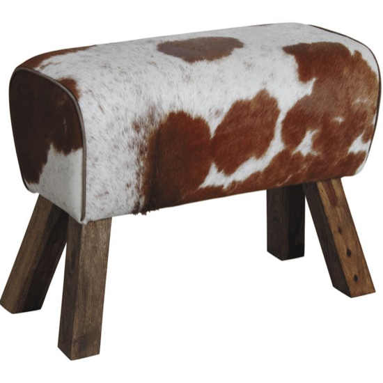 Tabouret bois et peau de vache clair