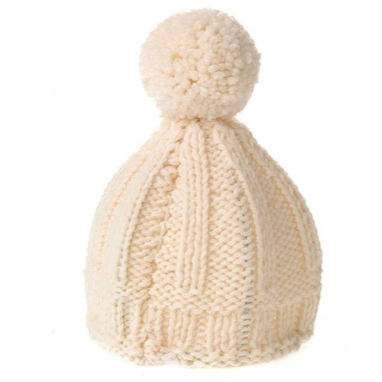 Abat jour à poser bonnet en laine tricoté main - Écru Ø22 cm