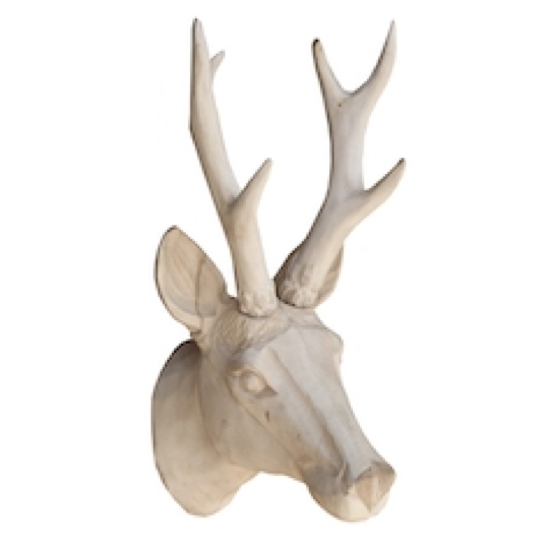 Tête de chevreuil brute en bois sculpté main 40x16cm