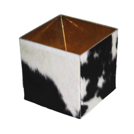 Abat jour à poser en métal peau de vache et feuille dorée - 21x21cm 