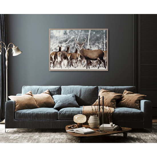Toile AC cadre naturel - 65x92,5 - Harde de cerfs - Pôdevache