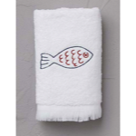 Éponge brodée Happy Fish blanc - Serviette invité 30x50 - Sylvie Thiriez
